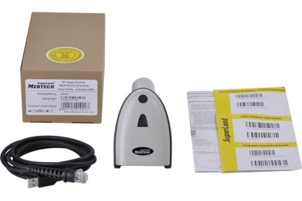 картинка сканер штрих-кода mertech 2210 p2d, usb, белый от магазина Формула Торговли